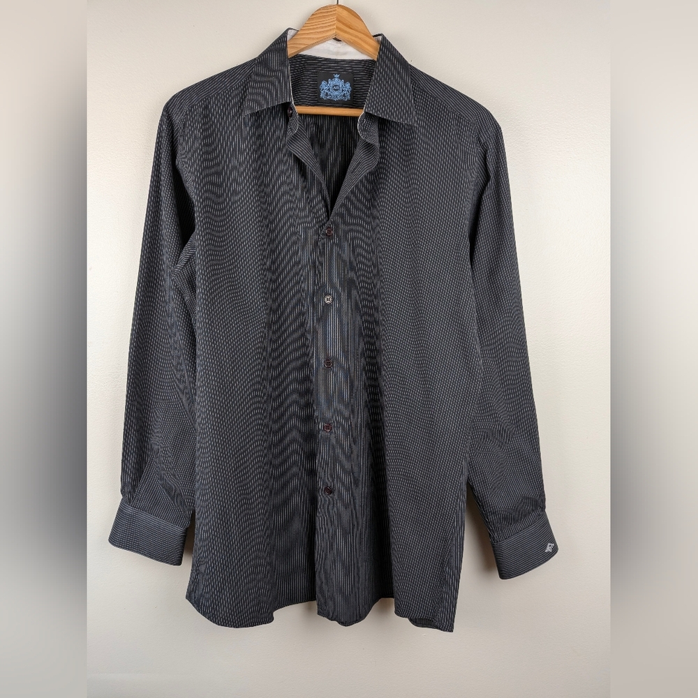 Astor & Black Men's Black White Pin Striped Button Up Dress Shirt Medium MGT